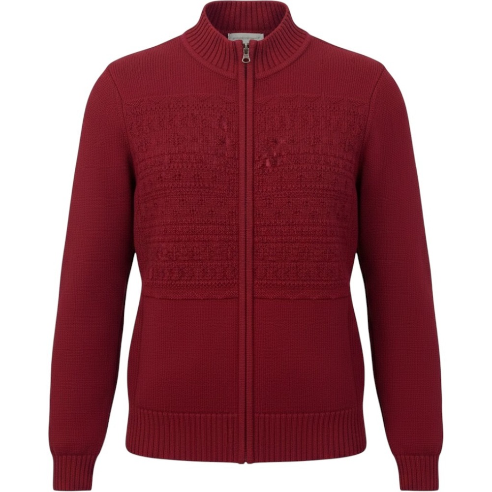 Christopher & Banks Zip Cardigan Womens Medium Red Cotton Knit Mock Neck Sweater